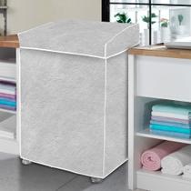 Capa Maquina de Lavar Roupa Flanelada decoração e proteção lavanderia casa Cinza Perolizada P