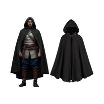 Capa Medieval Masculina Com Capuz, Broche De Folha Verde, Colar E Fivela Redonda De Metal Para