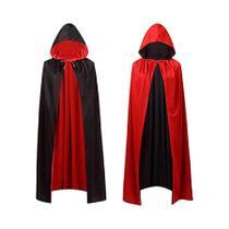 Capa Medieval Reversível Vermelha E Preta Com Capuz Para Adultos E Crianças, Capa De Tecido