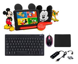 Capa Mickey p/ Tablet M7 3g M7 4g Philco + Teclado Mouse HUB transforma Mini computador Kit Estudo - Multilaser