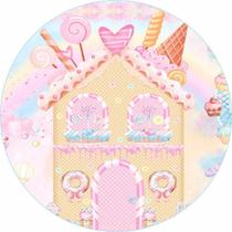 Capa Mini Painel Redondo Com Elástico 50x50cm Tema Confeitaria Doces Rosa Pirulito Menina