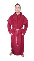 Capa monge padre medieval com capuz na cor vermelho