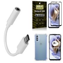 Capa Moto G31 + Adaptador Fone Tipo C / P2 + Película 3D