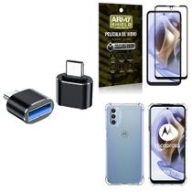 Capa Moto G31 + Adaptador Otg Tipo C / Usb + Película 3D