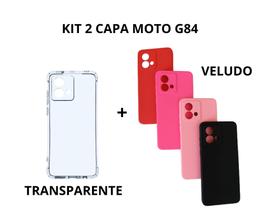 Capa Moto G84 Transparente + Colorida Preto Kit 2 Aveludada