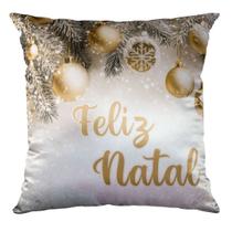 Capa Natalina Cetim 43cm X 43cm Feliz Natal Dourado