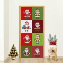 Capa Natalina para Porta com Estampa Papai Noel Vermelho Verde Decoração de Natal Charmosa e Festiva