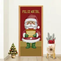 Capa Natalina para Porta com Papai Noel Presente e Frase Feliz Natal Ideal Decoração de Casa Festiva Capa Natalina para Porta com Papai Noel Presente e Frase Feliz Natal Ideal Decoração de Casa Festiva