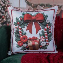 Capa Natalina Velveteen C/cordao 43cmx43cm - Guirlanda Com Laco Capa Natalina Velveteen C/cordao 43cmx43cm - Guirlanda Com Laco