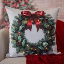 Capa Natalina Velveteen Com Led 43cm X 43cm Guirlanda Iluminada Capa Natalina Velveteen Com Led 43cm X 43cm Guirlanda Iluminada