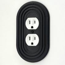 Capa oval para interruptor de luz, estilo moderno de meados do século, preta, duplex