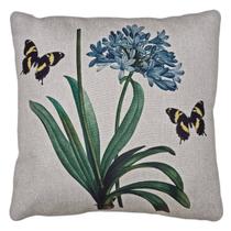 Capa P/ Almofada de Linho Bege Planta Flor Agapanto 43x43 cm Capa P/ Almofada de Linho Bege Planta Flor Agapanto 43x43 cm