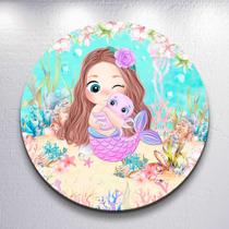 Capa p/ Painel Redondo Sereia Sublimada de Festa Tamanho Grande ou Mini Decoração Infantil Menina Capa p/ Painel Redondo Sereia Sublimada de Festa Tamanho Grande ou Mini Decoração Infantil Menina