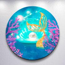 Capa p/ Painel Redondo Sereia Sublimada de Festa Tamanho Grande ou Mini Decoração Infantil Menina