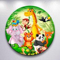 Capa Painel Redondo Festa Safari Animais Estampa Infantil Mini e Grande Decoração Divertida