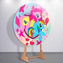 Capa Painel Redondo Pequeno 50x50cm Tema Pony Mágico Festa Infantil Mini e Grande