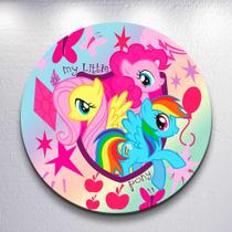 Capa Painel Redondo Pequeno 50x50cm Tema Pony Mágico Festa Infantil Mini e Grande