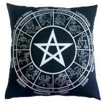 Capa para Almofada 35 x 35 - Mandala Astrológica Pentagrama Preta