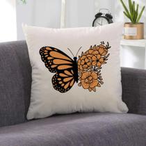 Capa para Almofada Borboleta Flor Laranja 40x40cm - Serigrafada Frente e Verso - Dia das Mulheres