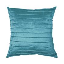 Capa para Almofada Drapeada Line em Veludo Quadrada Azul Turquesa