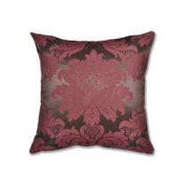 Capa Para Almofada Em Tecido Jacquard Marrom E Vermelho Medalhão