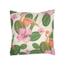 Capa para Almofada - Flamingos Flores e Folhas - 43cm x 43cm