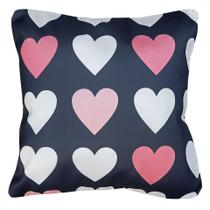 Capa Para Almofada Frase Gratidão Corações Grid Rosa Fundo Cinza 45x45cm