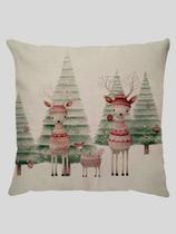Capa para Almofada Linho Contos de Natal Renas 43cm