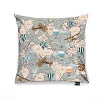 Capa Para Almofada Tecido Estampado Mapa Mundi