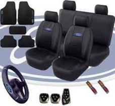 Capa para banco automotivo em couro preto + tapete e capa de volante e pedal para verona 89a96