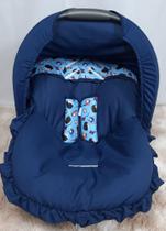 Capa para Bebe Conforto com Capota+Apoio de Corpo+Protetor de Cinto Menino Pipas Azul Marinho