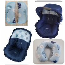 Capa para Bebe conforto com capota + Apoio de pescoço + Protetor de cinto Balões Marinho Menino