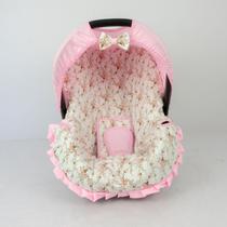 Capa para bebe conforto - floral rosa c/ bege nova - Alan Pierre Baby