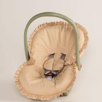 Capa para Bebê Conforto Poá Bege + Protetor de Cinto 02 Peças