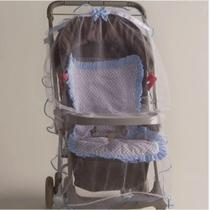 Capa para Carrinho de Bebê com Mosquiteiro Chevron Azul 02 Peças - Happy Baby