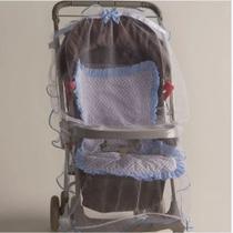 Capa para Carrinho de Bebê com Mosquiteiro Chevron Azul 02 Peças