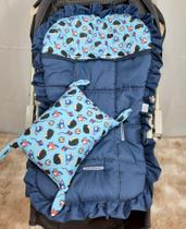 Capa para Carrinho de Bebe com Travesseiro Menino Pipas carrinho Azul marinho