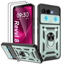 Capa para Celular ATUMP para T-Mobile REVVL 8 com (2 Unidades) Protetor de Tela HD, Capa Resistente a Choques com Suporte Metálico Giratório 360 Grau Militar para Revvl 8 5G, Verde Escuro