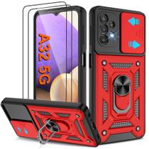 Capa para Celular Galaxy A32 5G ATUMP com (2 Unidades) Protetor de Tela HD, Capa Resistente a Impactos com Suporte Giratório 360 Grau Militar, Vermelha