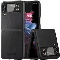 Capa para celular KeziHome Galaxy Z Flip 4 em couro genuíno preta Capa para celular KeziHome Galaxy Z Flip 4 em couro genuíno preta