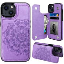Capa para celular MMHUO iPhone 15 6.1", porta-cartões de couro PU, roxa