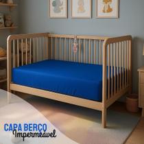 Capa Para Colchão Berço Mini Cama Impermeável Com Zíper Azul