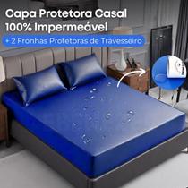Capa para Colchão Casal Impermeável Hospitalar Antialérgico e Antiácaro + 2 Fronha Protetora Silenciosa e Não Esquenta