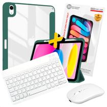 Capa Para iPad 10 + Teclado e Mouse Bluetooth Branco + Pelicula de Vidro