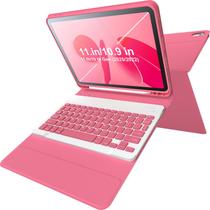Capa para iPad 11ª e 10ª Geração Kiloob com Teclado, Teclado Bluetooth Destacável Ajustável em Múltiplos Ângulos de 10,9" com Suporte para Apple Pencil, Capa em TPU Macia Fácil de Limpar (Rosa Quente)