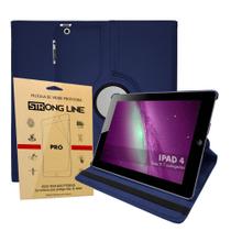 Capa Para Ipad 4 4ª Geração 2012 Tablet 9.7 Polegadas Couro Giratória Reforçada Premium + Pelicula