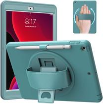 Capa para iPad 9ª geração 2021, capa para iPad 7ª e 8ª geração 10,2 polegadas 2019/2020, capa de transporte para iPad 10.2 com protetor de tela alça de mão Kickstand estojo para lápis azul