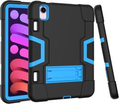 Capa para iPad Mini 6 8,3 polegadas 2021, iPad Mini 6ª geração, capa robusta de proteção contra quedas híbrida à prova de choque com suporte e porta-lápis para Apple iPad Mini 6 (1 preto+azul)