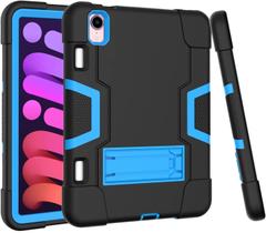 Capa para iPad Mini 6 8,3 polegadas 2021, iPad Mini 6ª geração, capa robusta de proteção contra quedas híbrida à prova de choque com suporte e porta-lápis para Apple iPad Mini 6 (1 preto+azul)