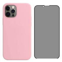 Capa Para iPhone 12 12 Pro Rosa Aveludada Película Privacidade Capa Para iPhone 12 12 Pro Rosa Aveludada Película Privacidade
